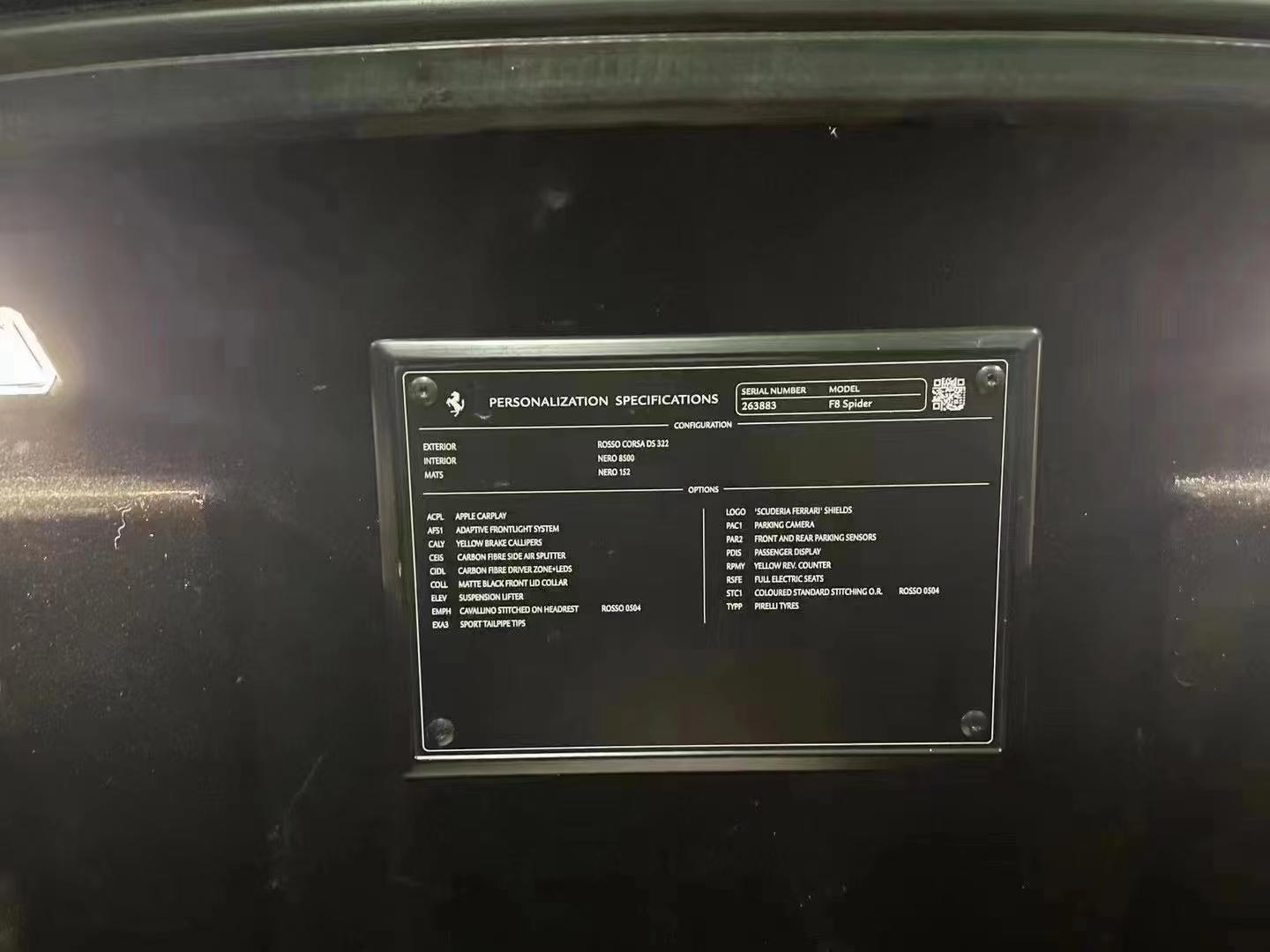 二手法拉利 F8 红色/黑色 2020款 Spider 3.9T V8